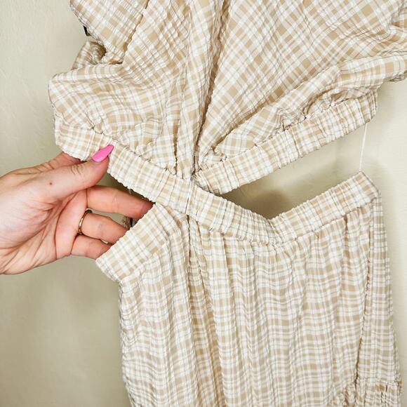 NWT Significant Other Clementine Cutout Gingham Plaid Maxi Dress Almond Chalk 8 - Picture 6 of 15